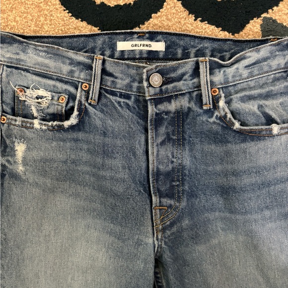 GRLFRND WOMEN'S BLUE TWO TONE COTTON STRAIGHT-LEG HELENA JEANS Size 26 - Picture 4 of 7